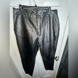 NWT Missguided US 14 UK 18 Black Faux Leather Turn Up Fem Cigarette Trouser Pant